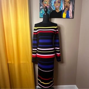 Fashion Nova Long Sleeve Striped Midi Sweater Dress